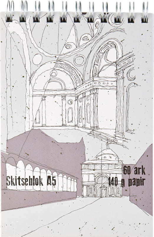 Tegne/skitse spiralblok A5 60 ark