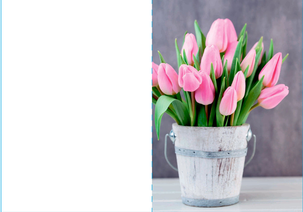 Kort 4/4 m/konvolutter tulipaner/blomster årstiden