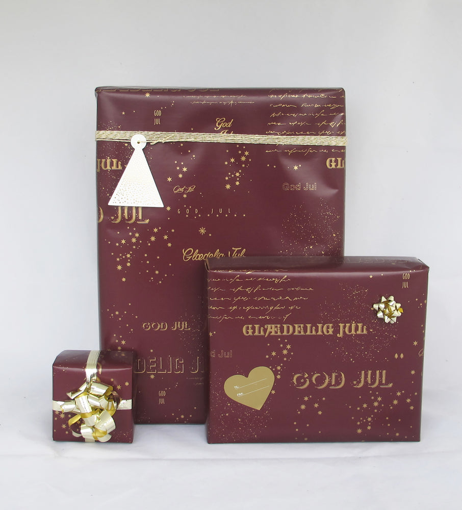 GAVEPAPIR BORDEAUX MED GULD METALLIC GOD JUL 3 M