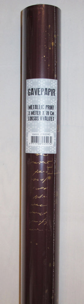 GAVEPAPIR BORDEAUX MED GULD METALLIC GOD JUL 3 M