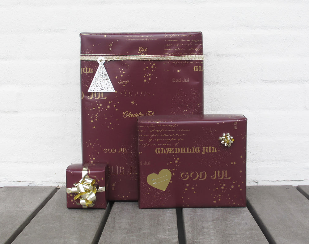 GAVEPAPIR BORDEAUX MED GULD METALLIC GOD JUL 3 M