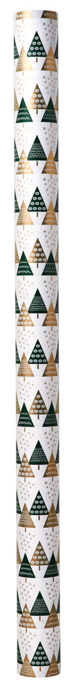 Gavepapir guld/grøn metallic m/juletræ 3 m x 70 cm