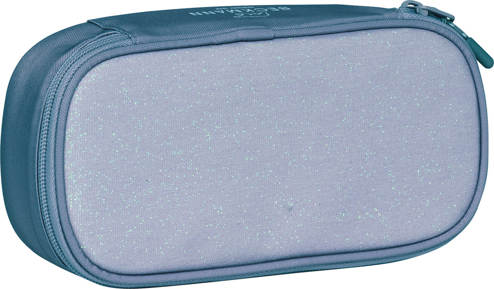 Penalhus Beckmann ovalt Sport Junior Blue Glitter u/indhold