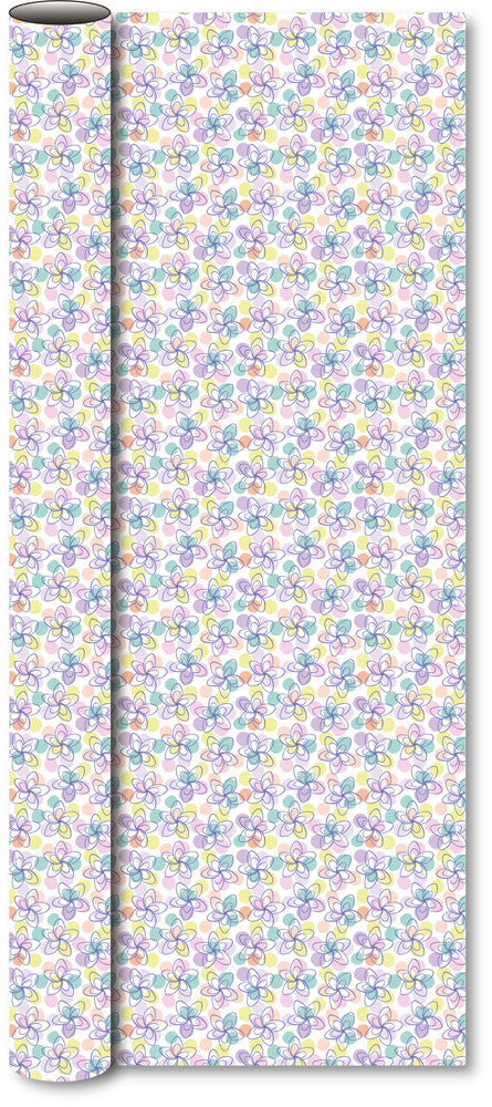 Bogbind/gavepapir blomst i pastel m/prikker 70cmx2m 80 g