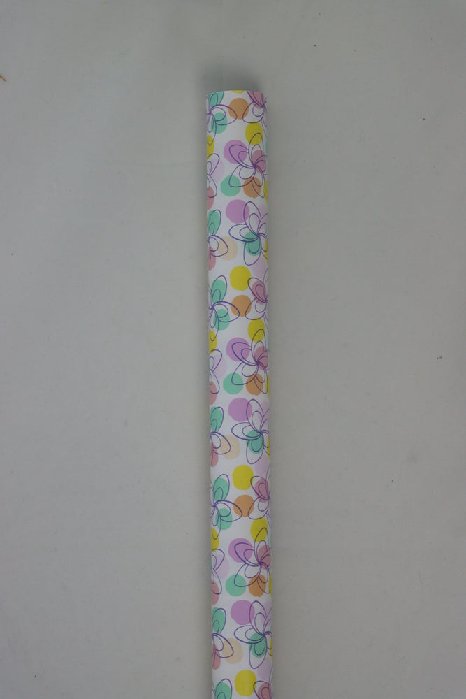 Bogbind/gavepapir blomst i pastel m/prikker 70cmx2m 80 g