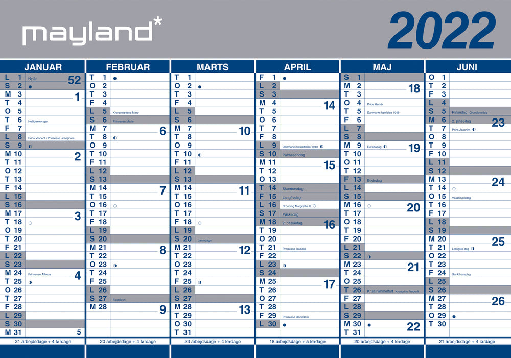 Kæmpekalender i rør 2022 100 x 70 cm Mayland