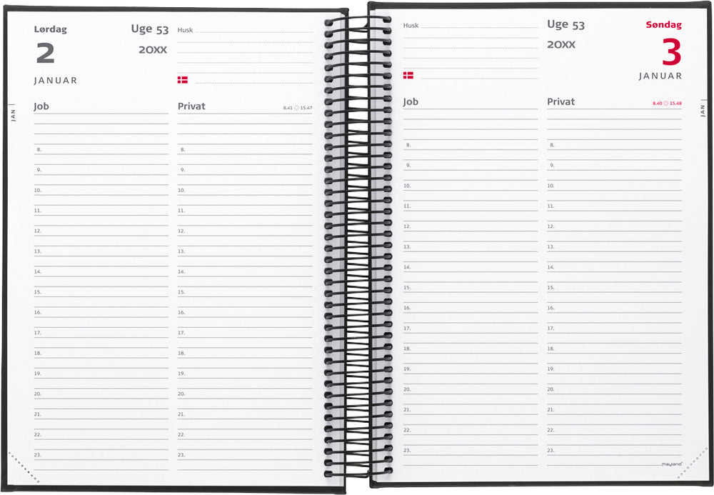 Dagkalender A5 job/privat 14,8 x 21 cm sort 2022 Mayland