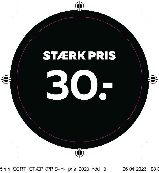 Bogetiket stærk pris 30,- sort ø55mm /100 stk