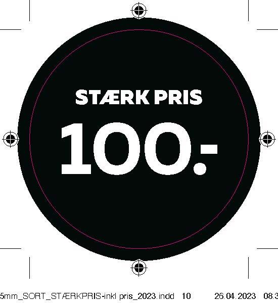 Bogetiket stærk pris 100,- sort ø55mm /100 stk