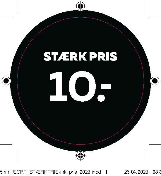 Bogetiket stærk pris 10,- sort ø55mm /100 stk