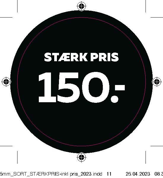 Bogetiket stærk pris 150,- sort ø55mm /100 stk