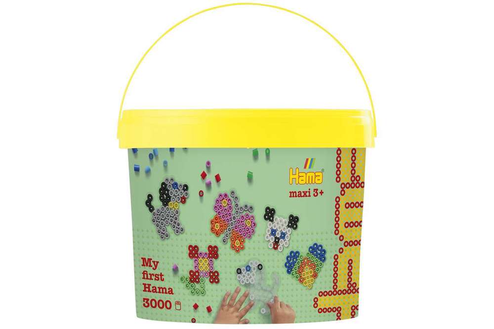 Hama maxi perler 3000stk + 4 plader i bøtte, gul