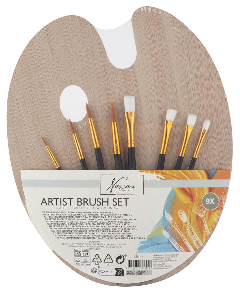 Palette med 8 pensler
