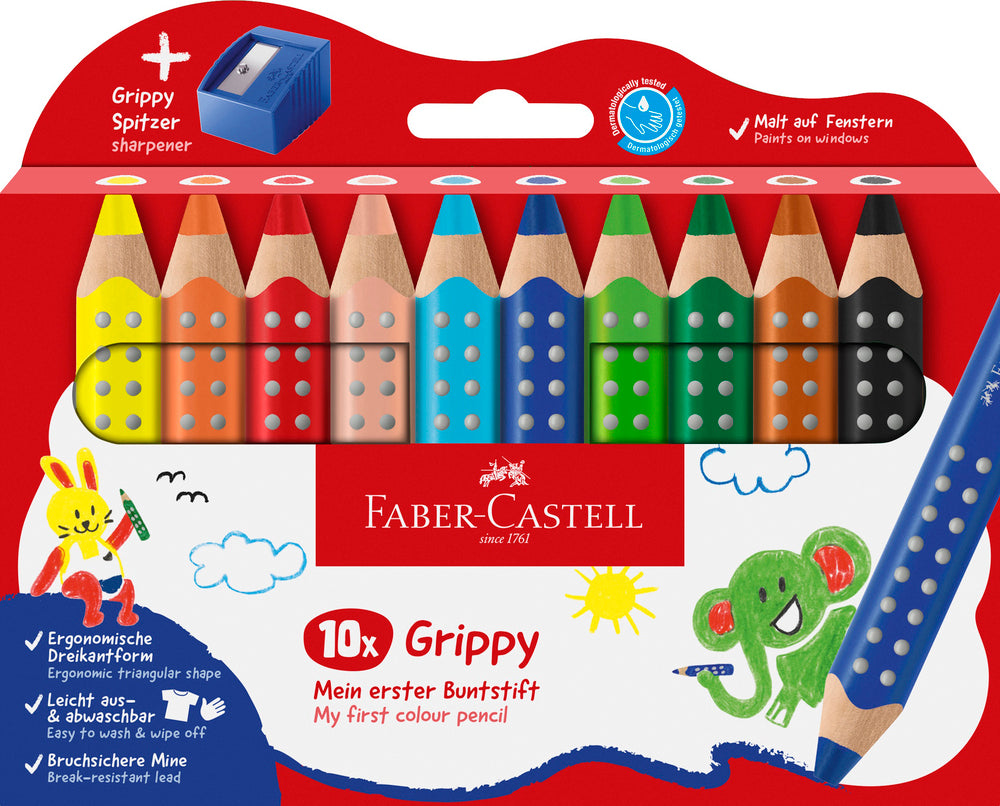 Farveblyant Faber Castell Grippy 10 Ass M/Blyantspidser