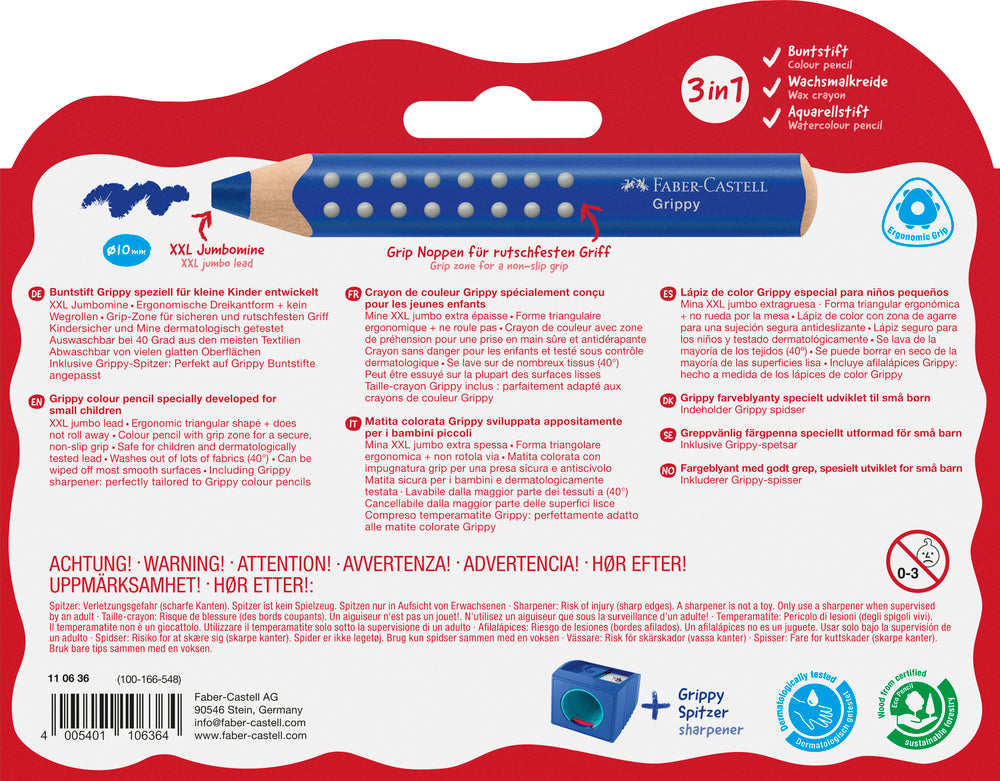 Farveblyant Faber Castell Grippy 10 Ass M/Blyantspidser