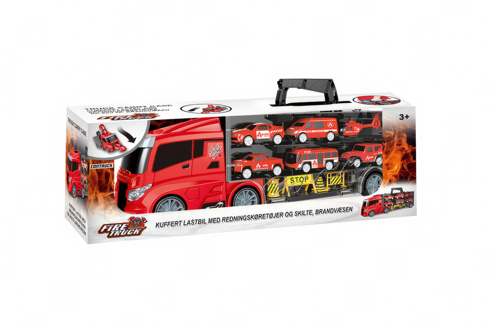 Lastbil m/redningskøretøjer og skilte, brand 1:24