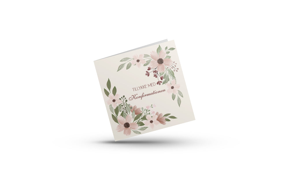Kort Dobb. m/konvolut Tillykke Med Konfirmationen Blomster