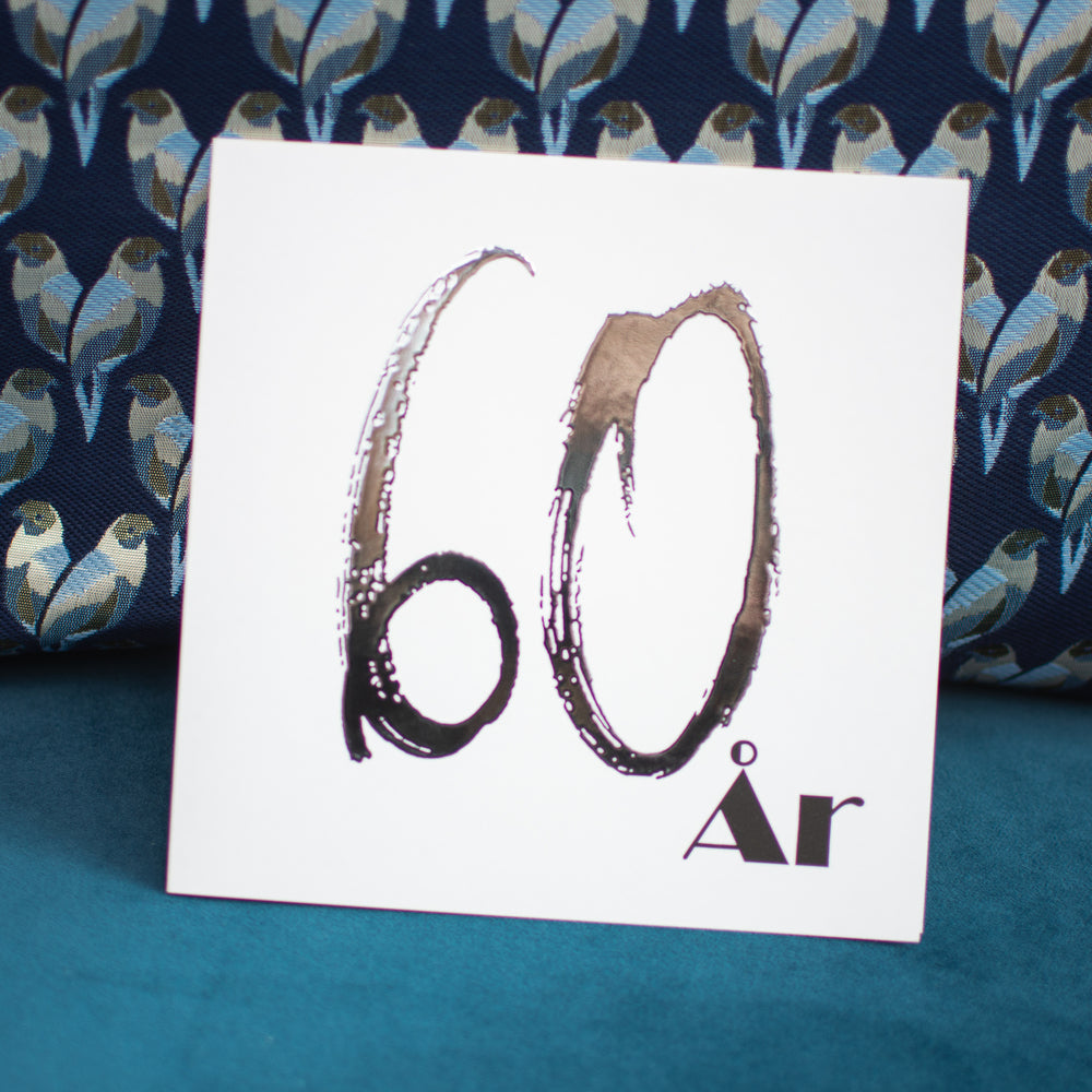 Kort Dobbelt m/konvolut 60 År M/Sølv Folie
