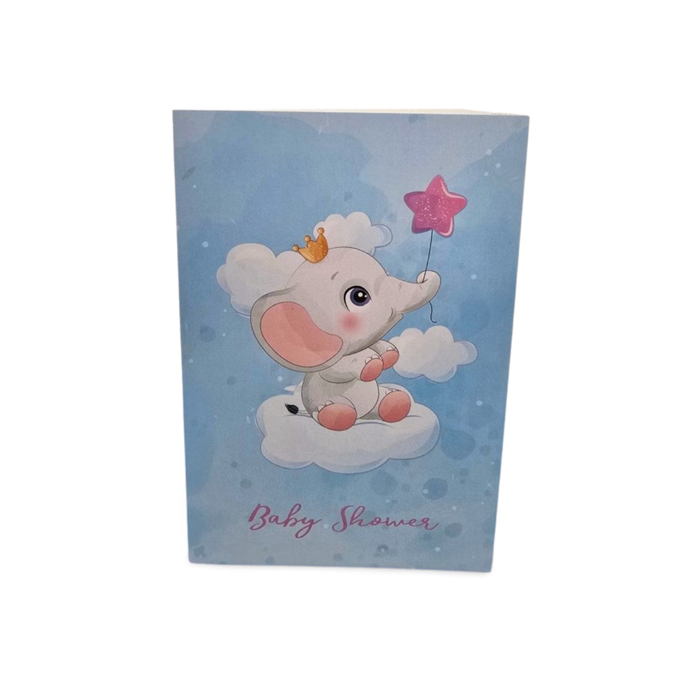 Kort Dobbelt m/konvolut Baby Shower Lyserød M/ Elefant
