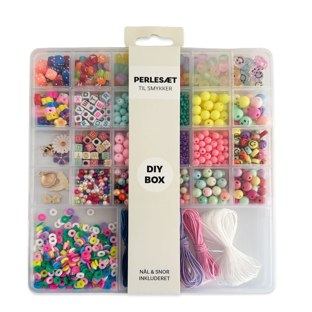 Perler æske trendy mix pastel/smiley/unicorn inkl. nål/tråd