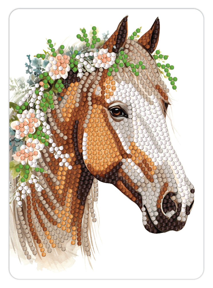 D1 Diamond art hest brun med blomster 13 x 18 cm