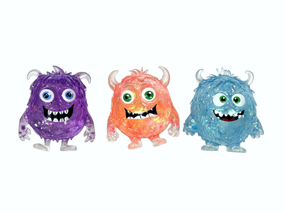 Squishy Monster m/Glimmer lilla/orange/blå ass