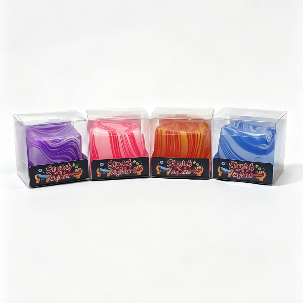 Squishy terning marmoreret pink/lilla/blå/gul ss