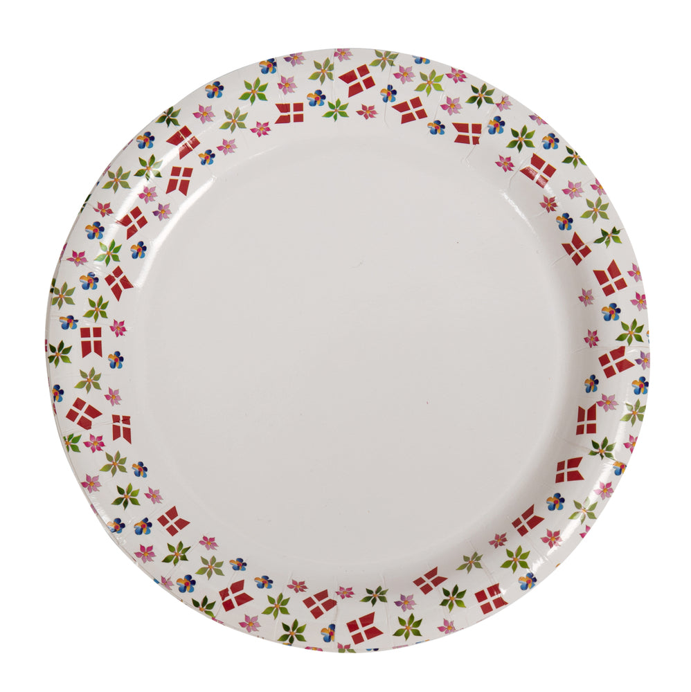 Tallerken med flag og blomster 10 stk