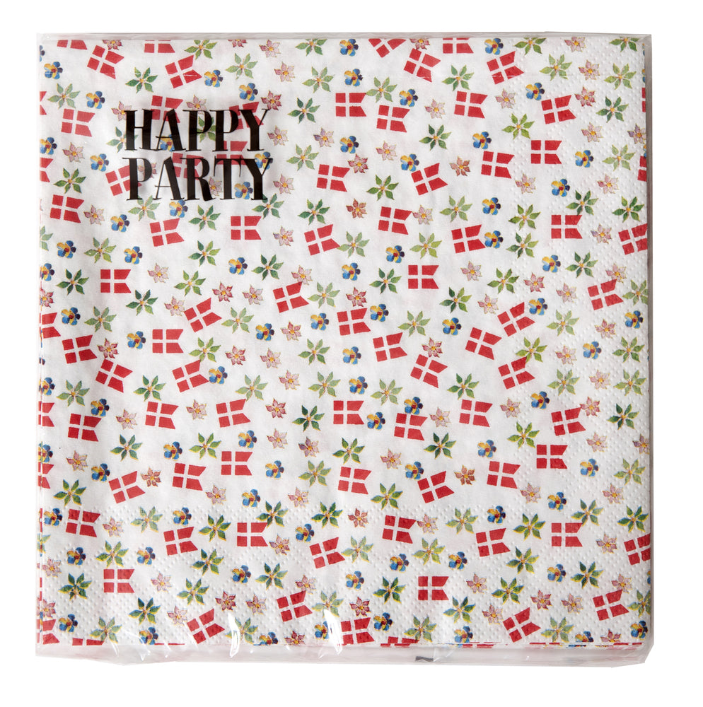 Servietter med flag og blomster 3 lags 30 stk.