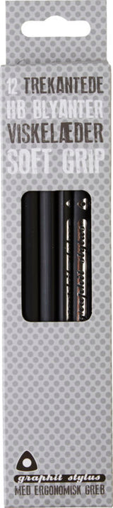 Blyant Graphit Stylus soft grip sort 12 stk