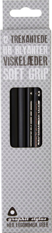 Blyant Graphit Stylus soft grip sort 12 stk