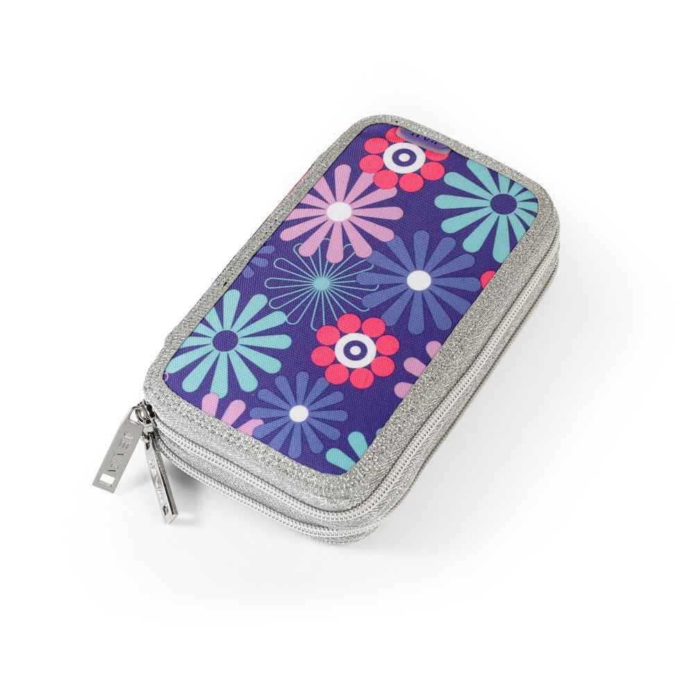 Penalhus jeva twozip violet/blomst