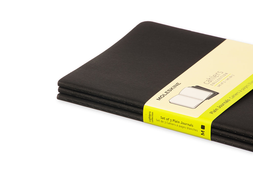 Notesbog Moleskine l cahiers sort 3 stk m/80 blanke ark