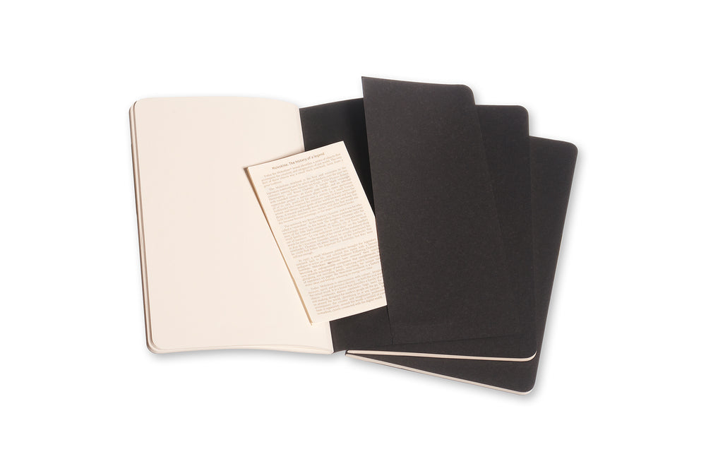 Notesbog Moleskine l cahiers sort 3 stk m/80 blanke ark