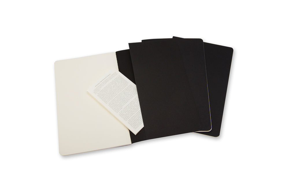 Notesbog Moleskine l cahiers sort 3 stk m/80 blanke ark