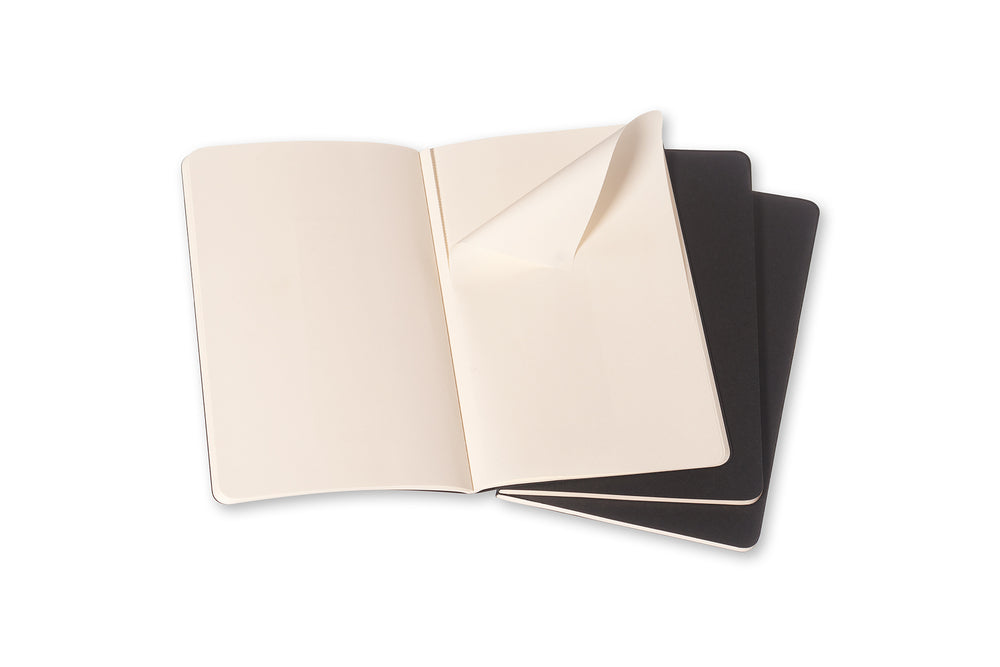 Notesbog Moleskine l cahiers sort 3 stk m/80 blanke ark