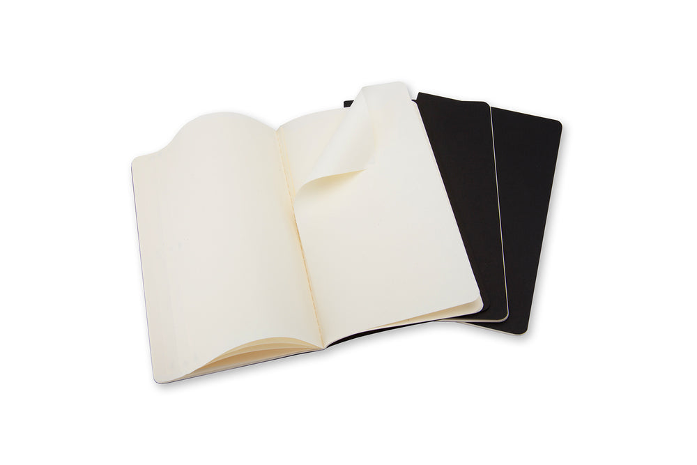 Notesbog Moleskine l cahiers sort 3 stk m/80 blanke ark