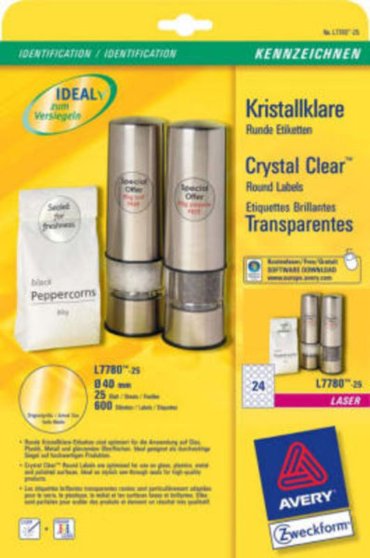 Crystal clear labels ø 40mm