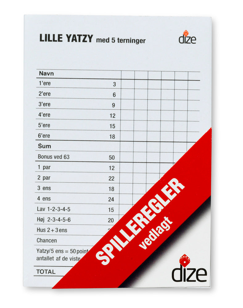 Yatzy blok til 5 terninger