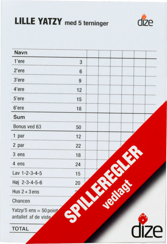 Yatzy blok til 5 terninger