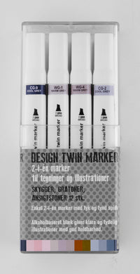 Design twin marker skygger gråtoner hud-farver 12stk