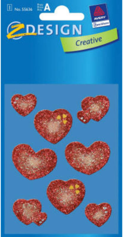 STICKERS HJERTER I GLITTER 1 ARK