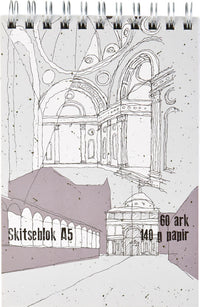 Tegne/skitse spiralblok A5 60 ark