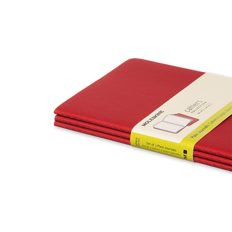 Notesbog Moleskine large cahiers rød 3 stk m/80 blanke ark