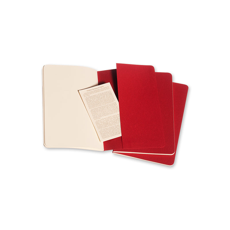 Notesbog Moleskine large cahiers rød 3 stk m/80 blanke ark