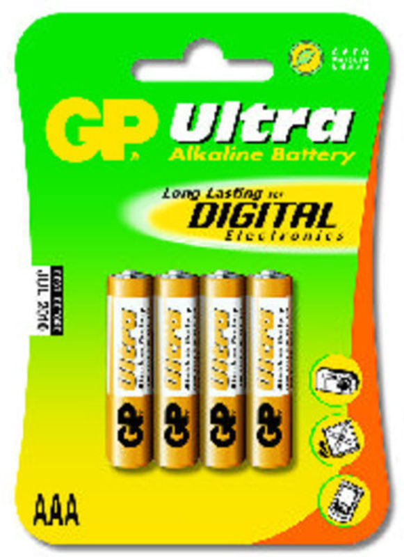 BATTERI GP AAA LR03 PK A 4STK PÅ KORT
