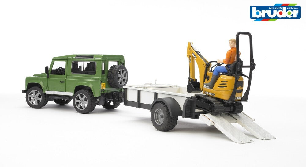 Bruder Land Rover med trailer og JCB micro gravemaskine