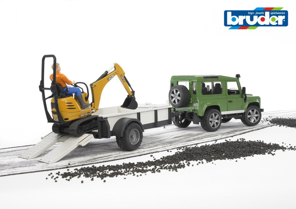 Bruder Land Rover med trailer og JCB micro gravemaskine