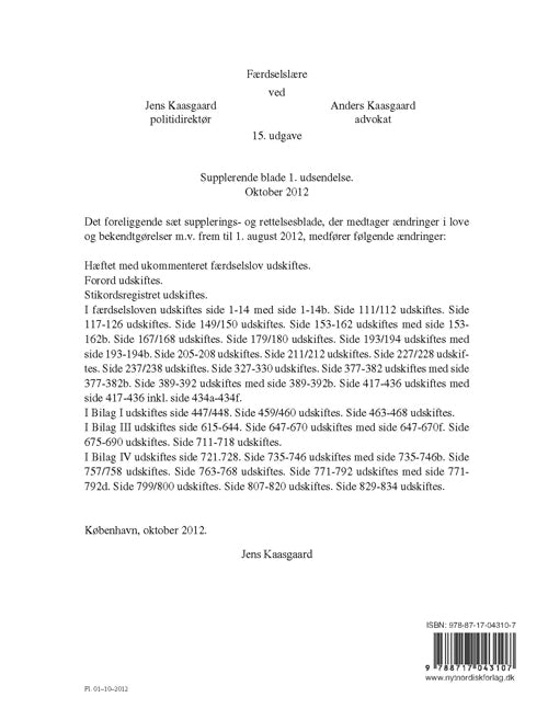 Færdselslære 15. udgave 1. supp.