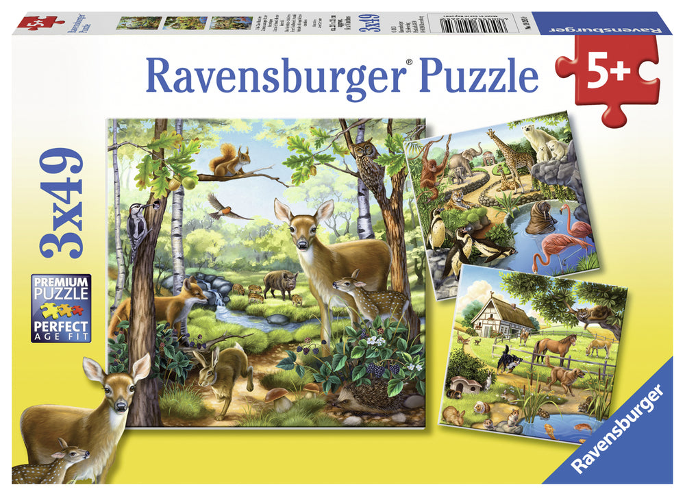 Puslespil forest/zoo/dom.animals 3X49 brikker